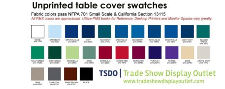 Color options for unprinted trade show table covers