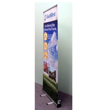 Economy retractable banner stand side view
