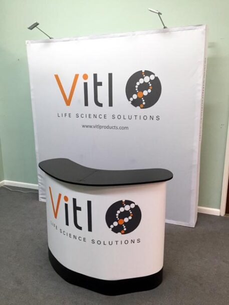 tension fabric pop up display with large counter