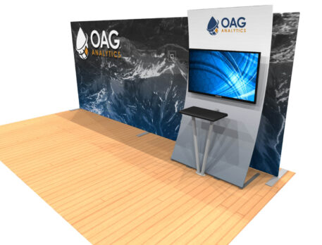 20ft tension fabric display with kiosk angle