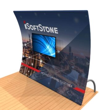 10ft vertical curve tension fabric display with monitor mount revised